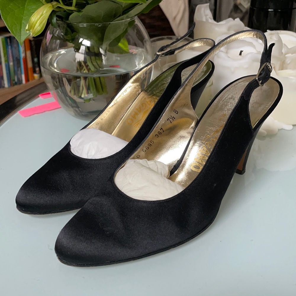 Vintage Ferragamo Satin Slingbacks